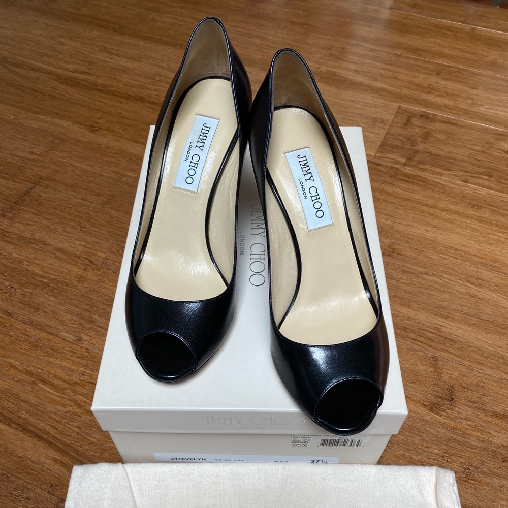 NIB Jimmy Choo Evelyn Pump Heel 37.5 black leather